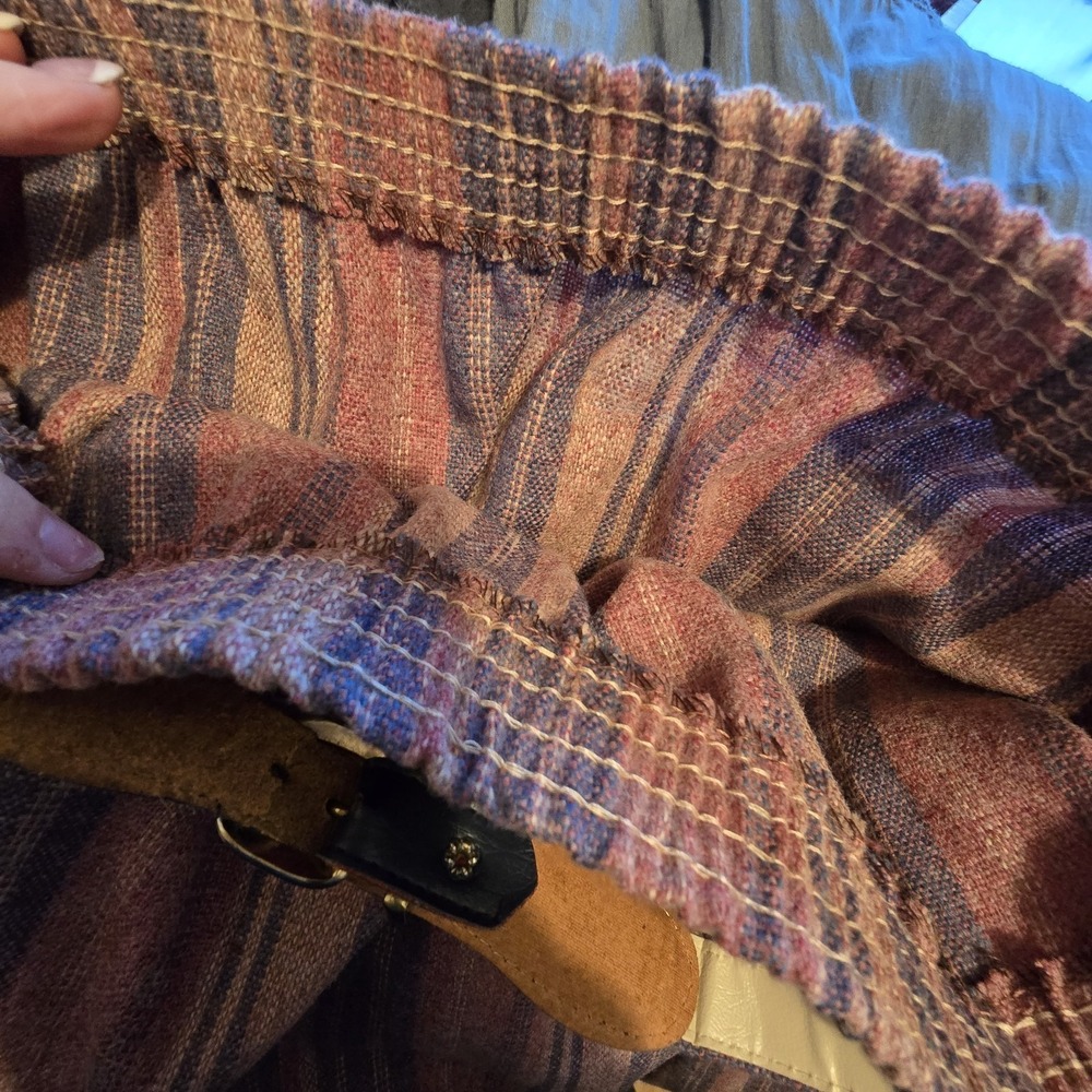 Vintage 80s Long Wool Maxi Skirt Women's‎ SM Mauve Stripe Belt Preppy Academia - Picture 4 of 9